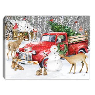 Old Red Truck or Horse Trailer Christmas Accent Pillow