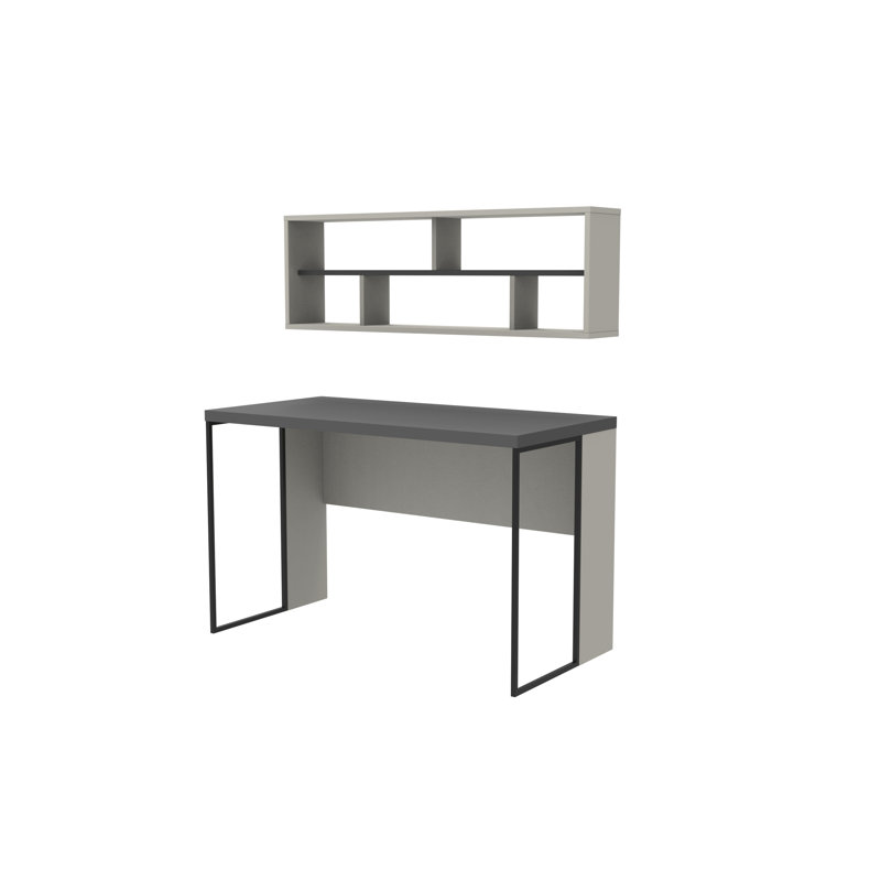 Traudel Writing Desk With Wall Shelf, White/Anthracite