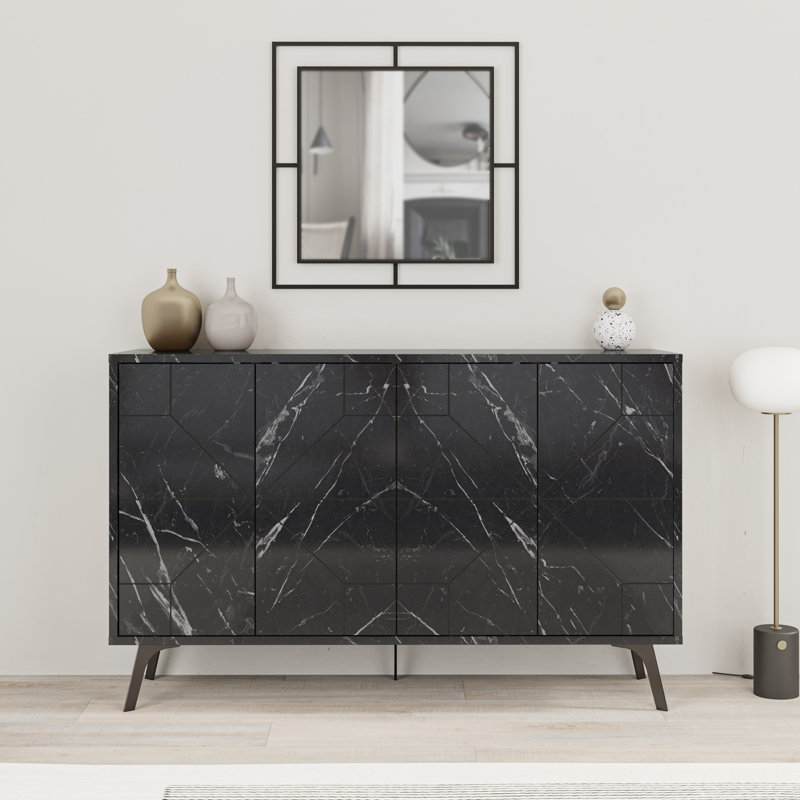 Dune Console Sideboard Geometric Design Wide 123cm, Black