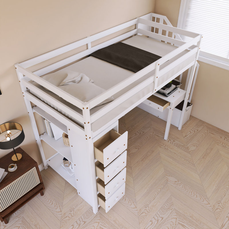 Lit mezzanine simple avec bureau Wood, Blanc