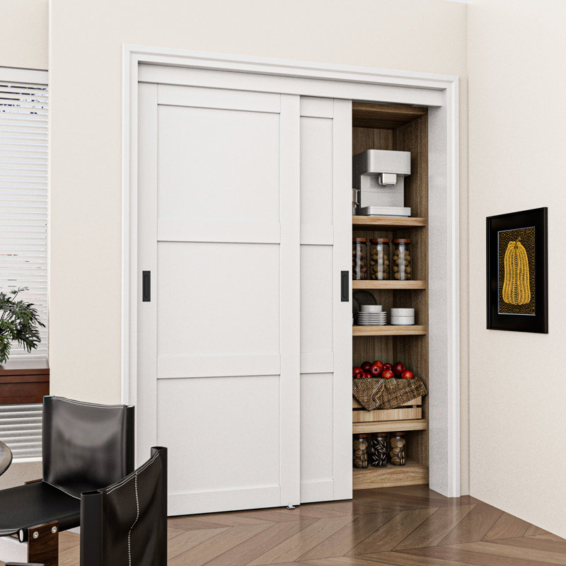 Manufactured Wood Paneled with Installation Hardware Kit Sliding Closet Doors
