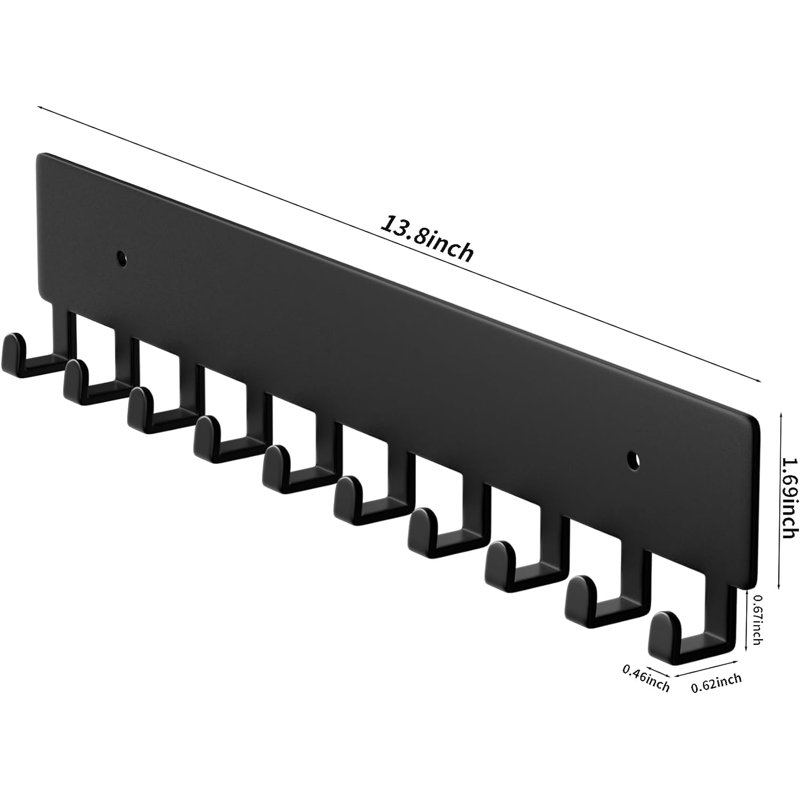 Key Holder For Wall, Key Hooks With 10 Hooks, Wall Mounted Key Holder For Hallway, Self Adhesive Key Rack(Black)