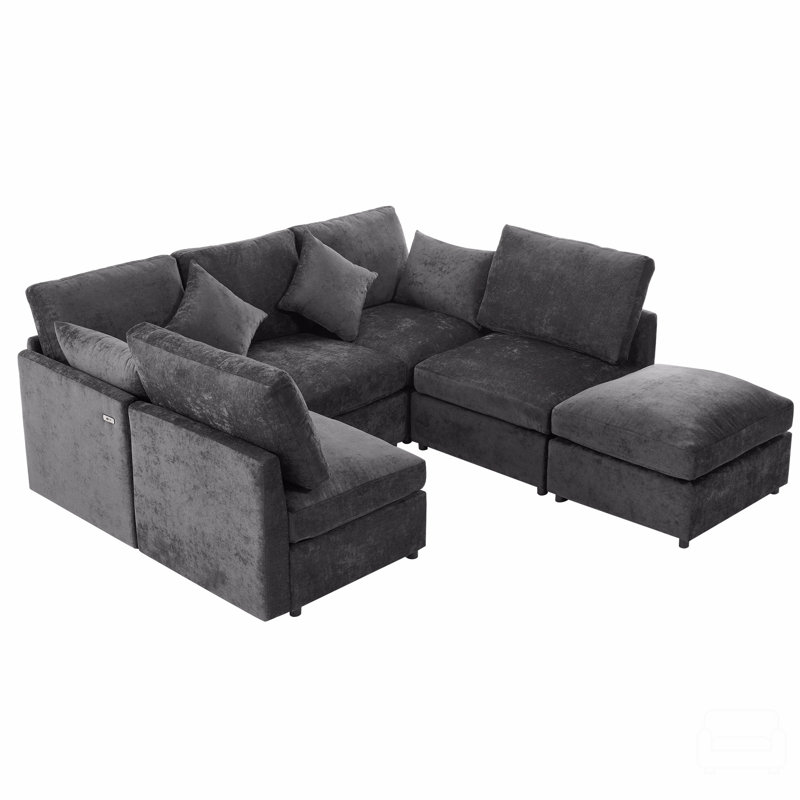 86,6 po Canapé modulaire Canapé modulaire en U Canapé-lit Canapé-lit en L avec repose-pieds mobile et deux ports USB