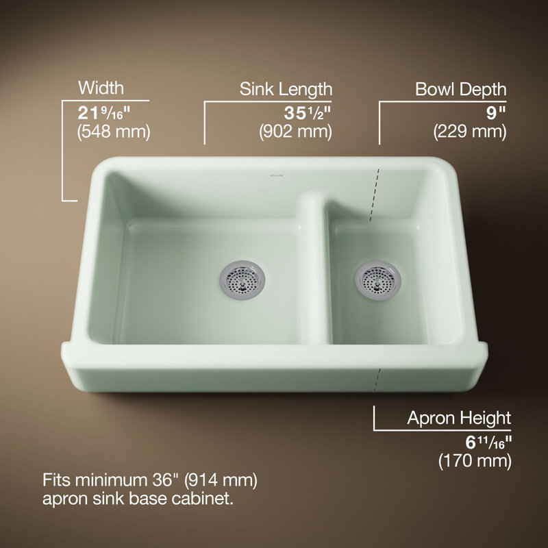 Whitehaven® 36" L x 22" W Double Basin Farmhouse/Apron Kitchen Sink, Aspen Green