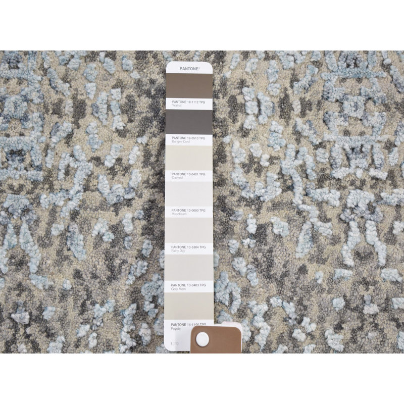 Tapis décoratif noué à la main gris/bleu de conception unique 2 pi x 3 pi New Age