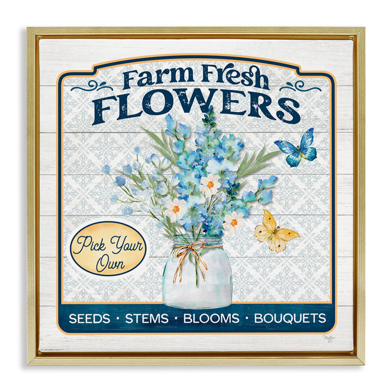 "Farm Fresh Flowers", art mural sur toile flottante par Mollie B., Cadre flottant métallique doré, H 25 po x l 25 po