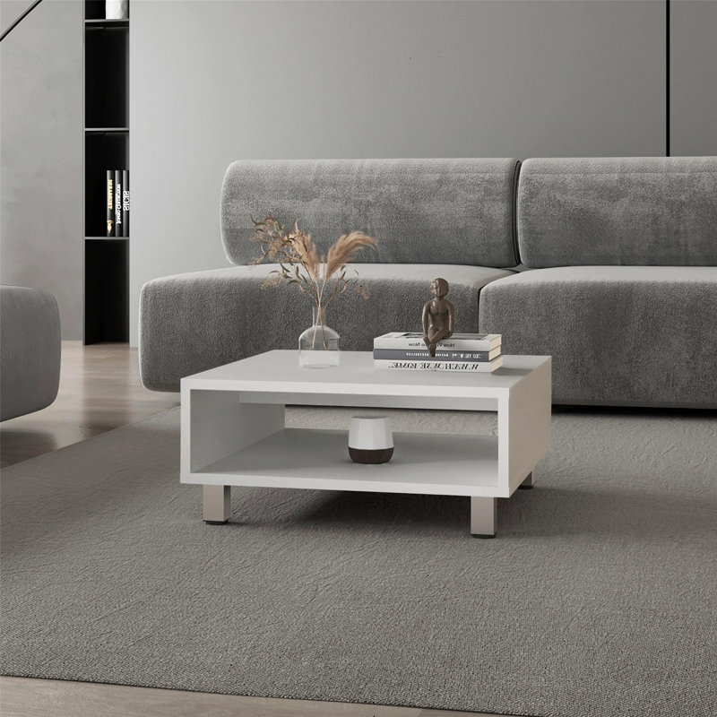 Rectangular Table, Coffee Table With Storage, White