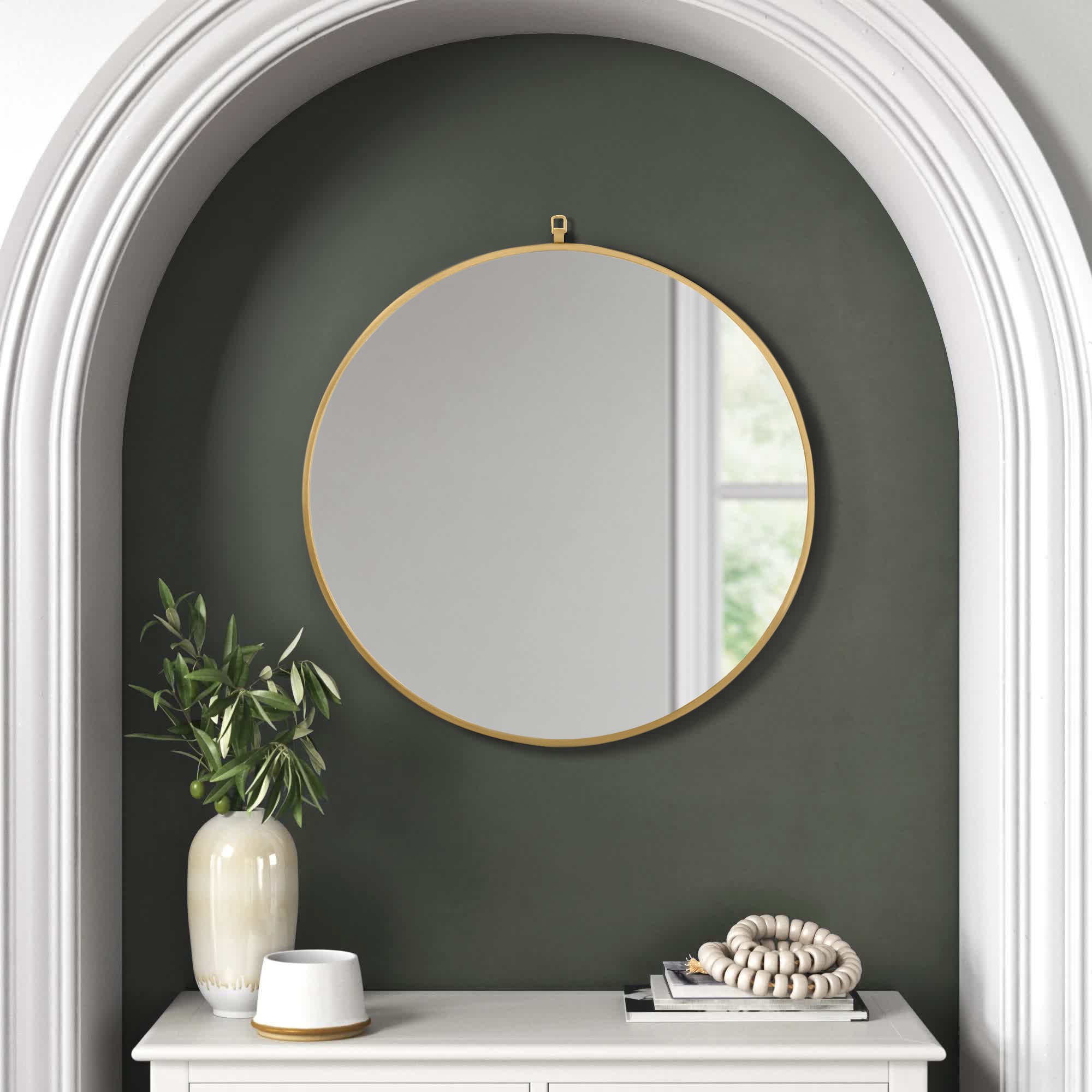 Cassie Metal/Manufactured Wood Round Wall Mirror, 32" x 32" , Brass