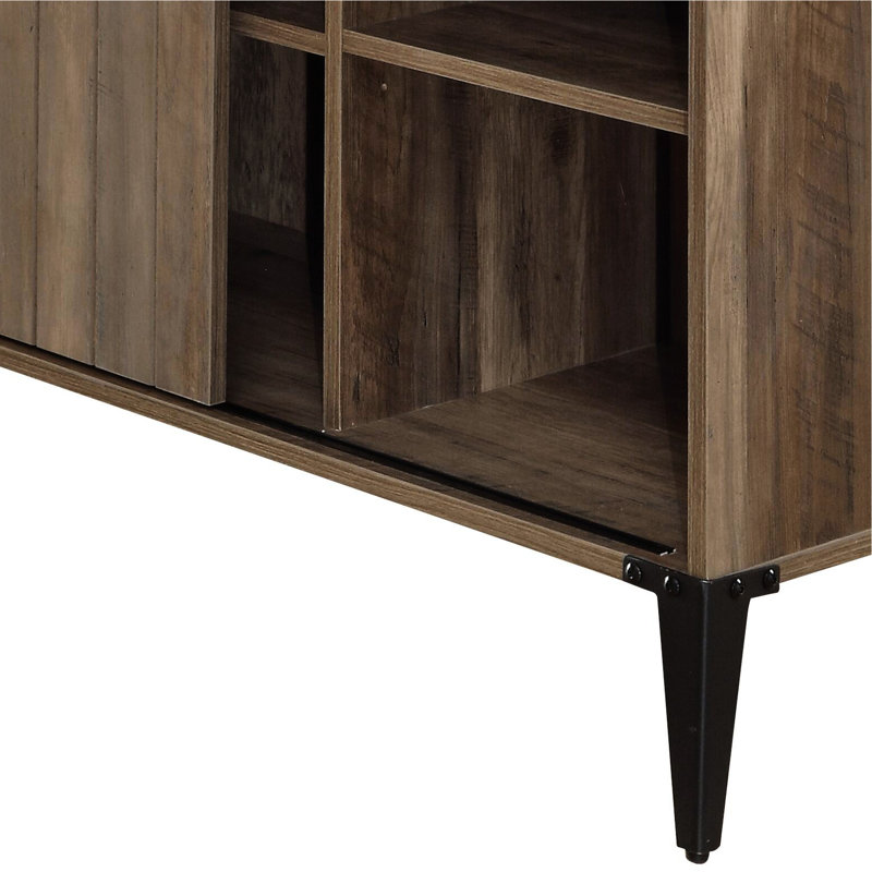 Bureau rustique en chêne de 122 cm (48 po), accents noirs, finition grise élégante, idéal pour la maison et le bureau, espace généreux pour les jambes.
