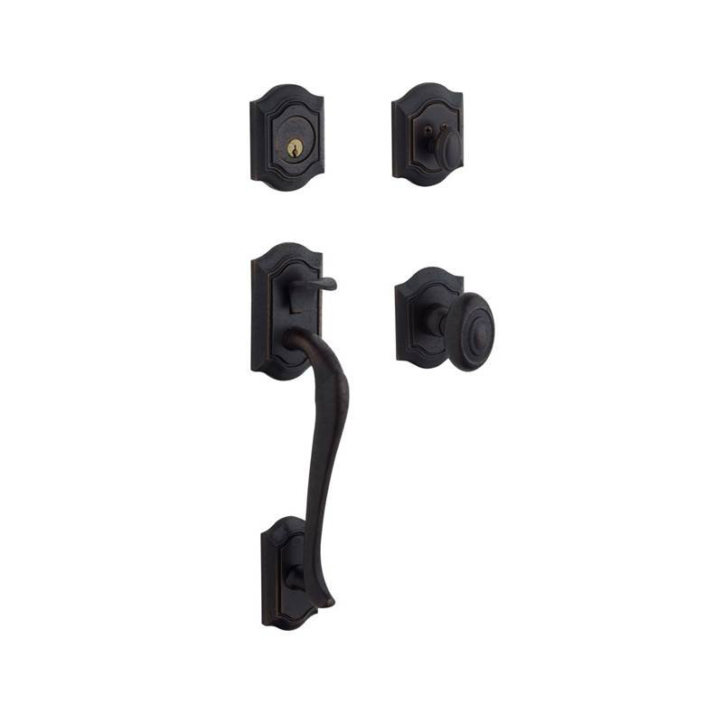 Bethpage Handleset with Single Cylinder Deadbolt and Door Knob and Rosette, Distressed Oil Rubbed Bronze, Yes