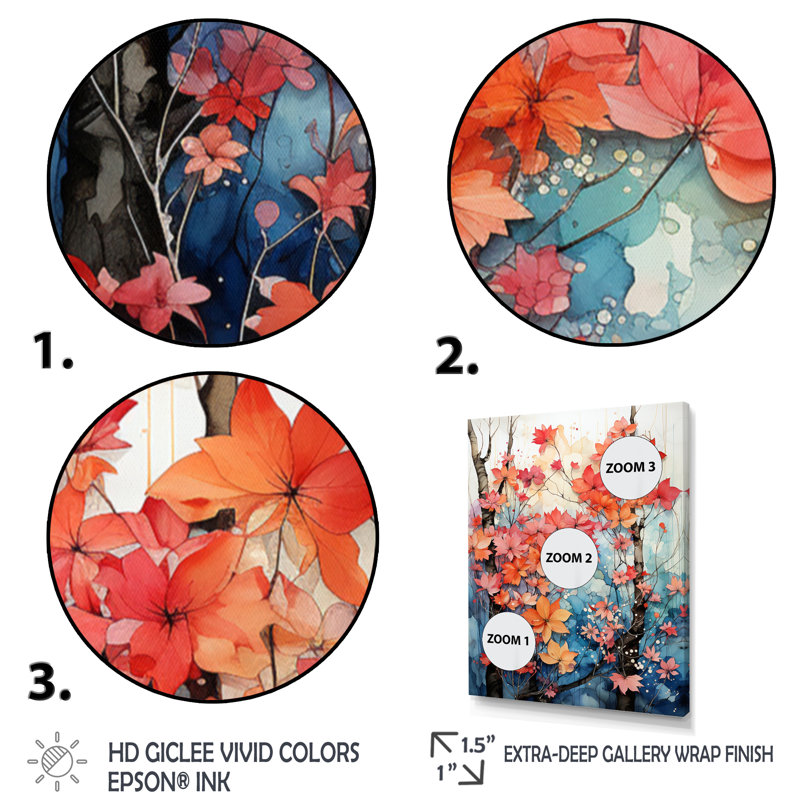 «Peach Maple Trees Serenade», reproduction d'art sur toile florale et botanique, H 20 po x l 12 po x P 1 po, Toile tendue