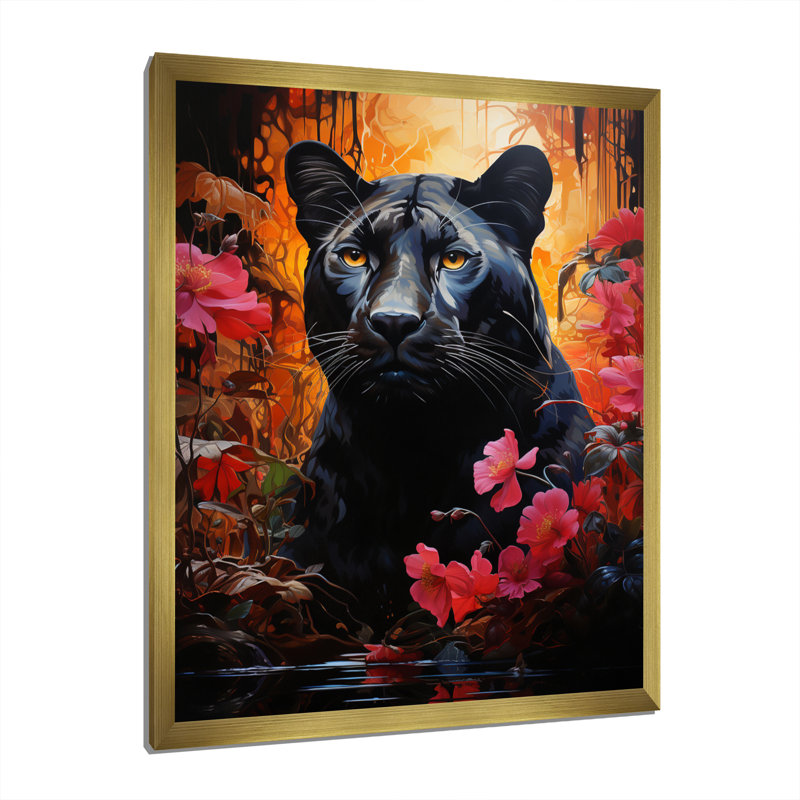 «Black Pink Panther», reproduction sur toile, H 20 po x l 12 po x P 1 po, Cadre photo doré