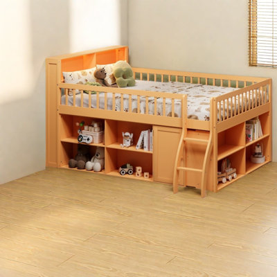 Space-saving Modern Wood Queen Size Loft Bed With Led Storage