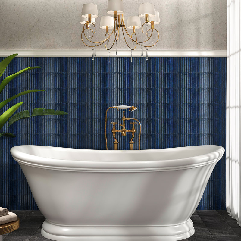 Curve Fluted 6X12 3D Glossy Ceramic Tile, Blue