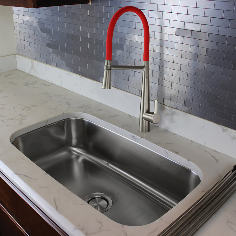 Transolid Bell'arte Pull Down Kitchen Faucet, Luxe Stainless/Red