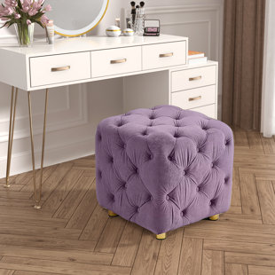 Pink Luxury Accent Faux Fur Foot Rest Metal Ottoman Stool with Golden Legs,  2Set