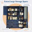 Buffet autoportant traditionnel 63,3 x 17,8 x 78,3 po avec huche, grand garde-manger avec tiroirs, tablette de porte et tablettes réglables, bleu-133394562