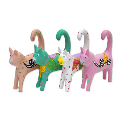 NOVICA Handmade Feline Magic Wood Ornaments (Set Of 4)