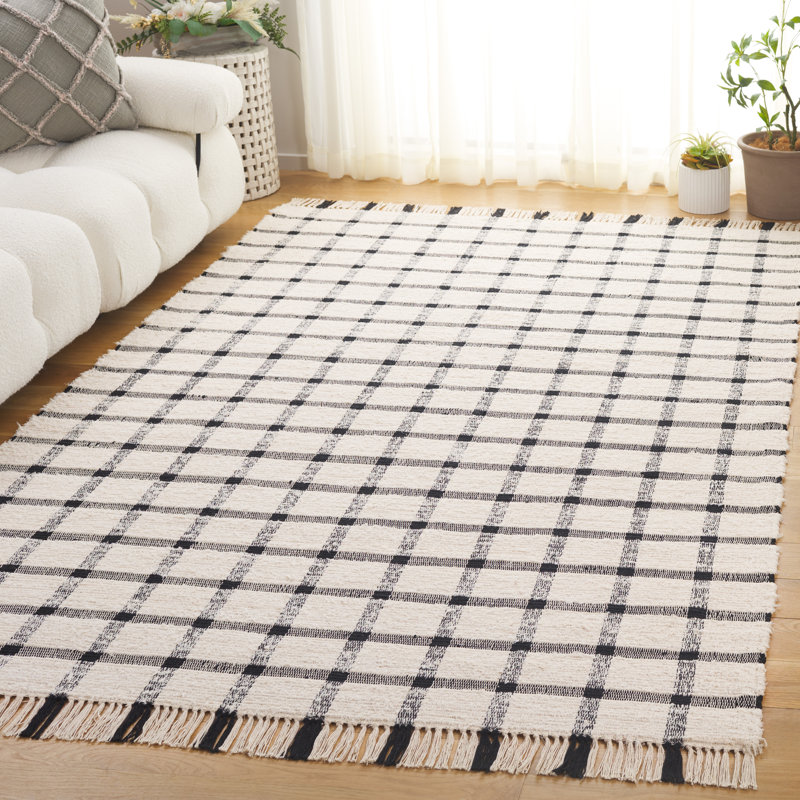 Abira Handwoven Recycled Cotton Plaid Rug, Rectangle 5' x 8'