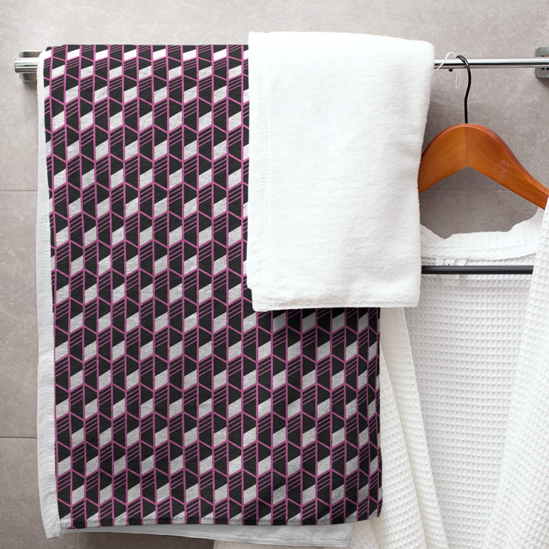Serviette de bain à rayures géométriques classique, Rose