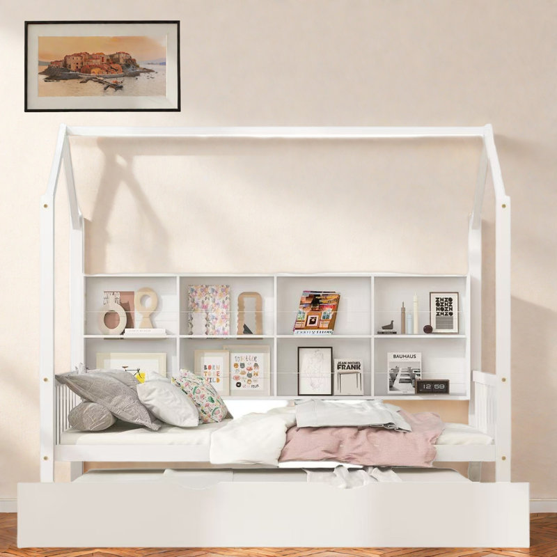 Lit en bois avec couchette et tablettes, Simple