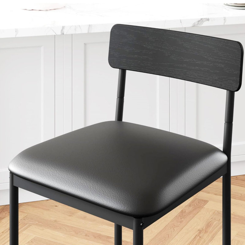 25.5 Inches Upholstered Bar Chairs with Back, Black, 2