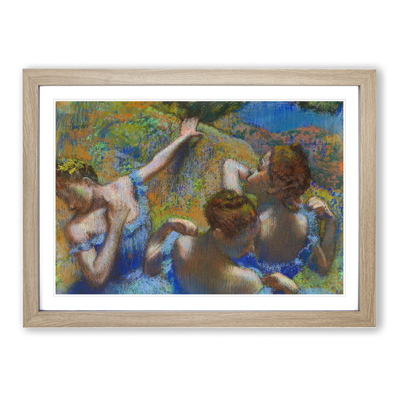 All Ballet Ballerina Dancers in Blue by Edgar Degas - Picture Frame Painting, Oak Framed, 27cm H x 36cm W x 2cm D