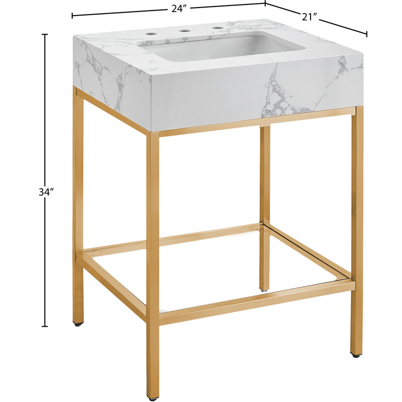 Meuble-lavabo simple 24 po Marmo, Laiton brossé, Blanc