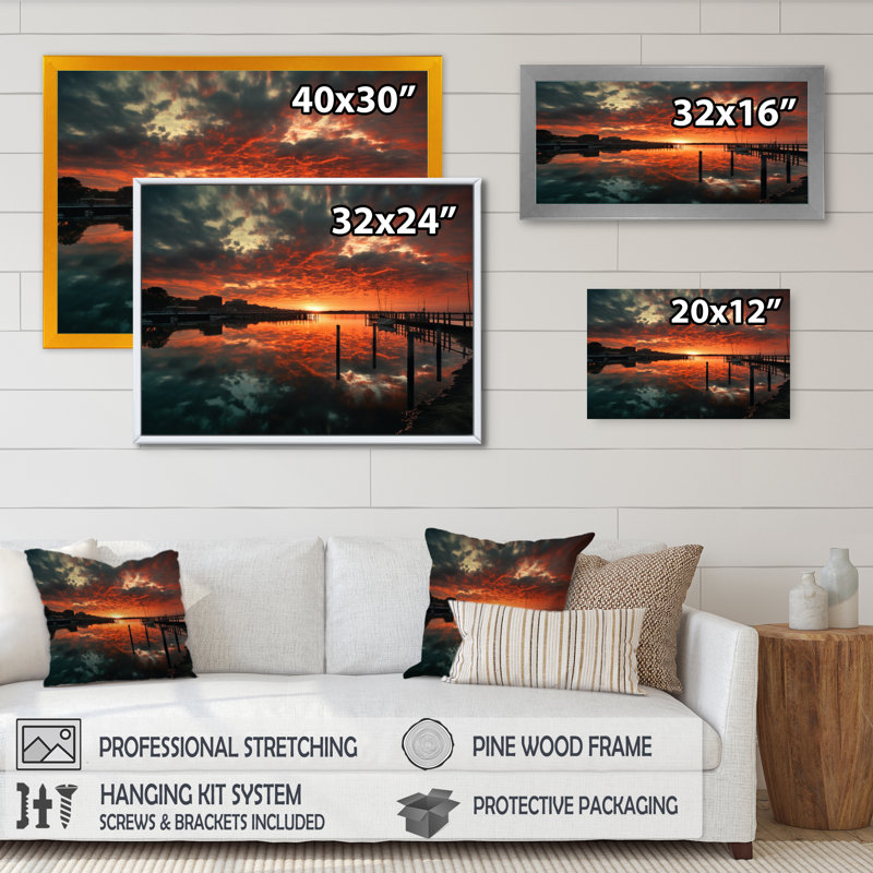 Coucher de soleil sur le port IV - Impression, Cadre photo noir, H 12 po x l 20 po x P 1 po