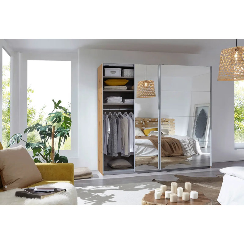 Caracas 3 Door Sliding Wardrobe, Premium, 210cm H x 226cm W x 62cm D, Oak Artisan