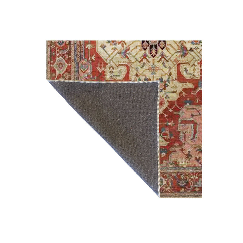 Tapis décoratif beige rétro à motif traditionnel lavable à la machine, Rectangle 5 pi 1 po x 7 pi 7 po