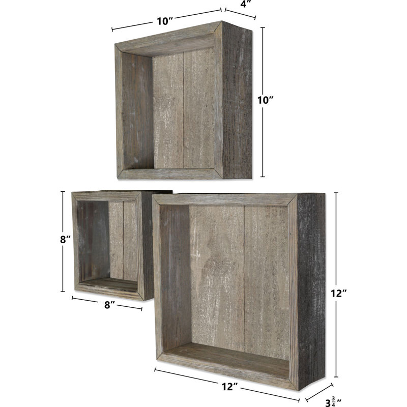 Ensemble de 3 tablettes murales Vintage Farmhouse Shadow Box, Gris patiné
