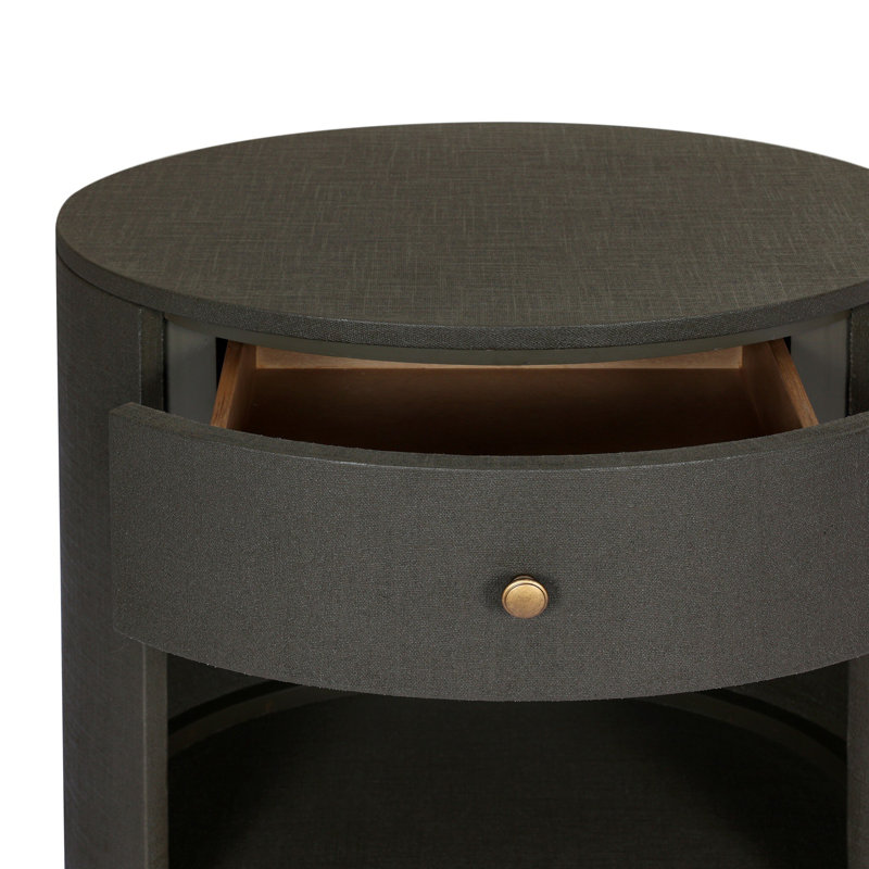 Amelia Oval One Drawer Nightstand-Black Linen, Dark Green Lacquered Linen