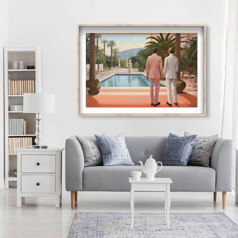 Poolside Romance Duo Shadowbox by Oliver Gal, 37.5" H x 55.5" W, Cream