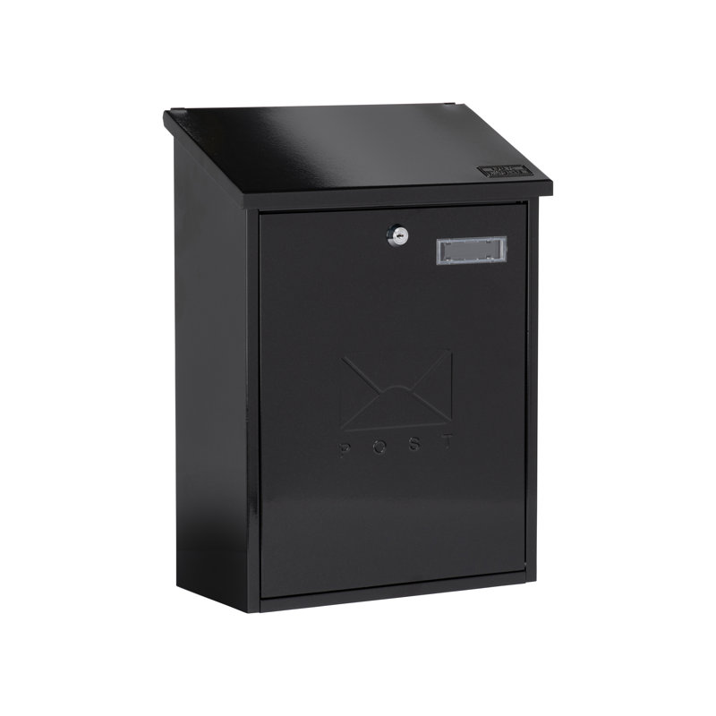 Grand Large Wall Mounted Galvanised Steel Lockable Weatherproof Post Box, Black