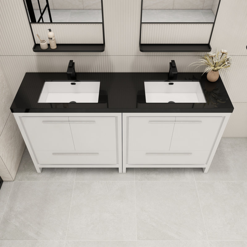 Catori 72" Double Bathroom Vanity Set, High Gloss White