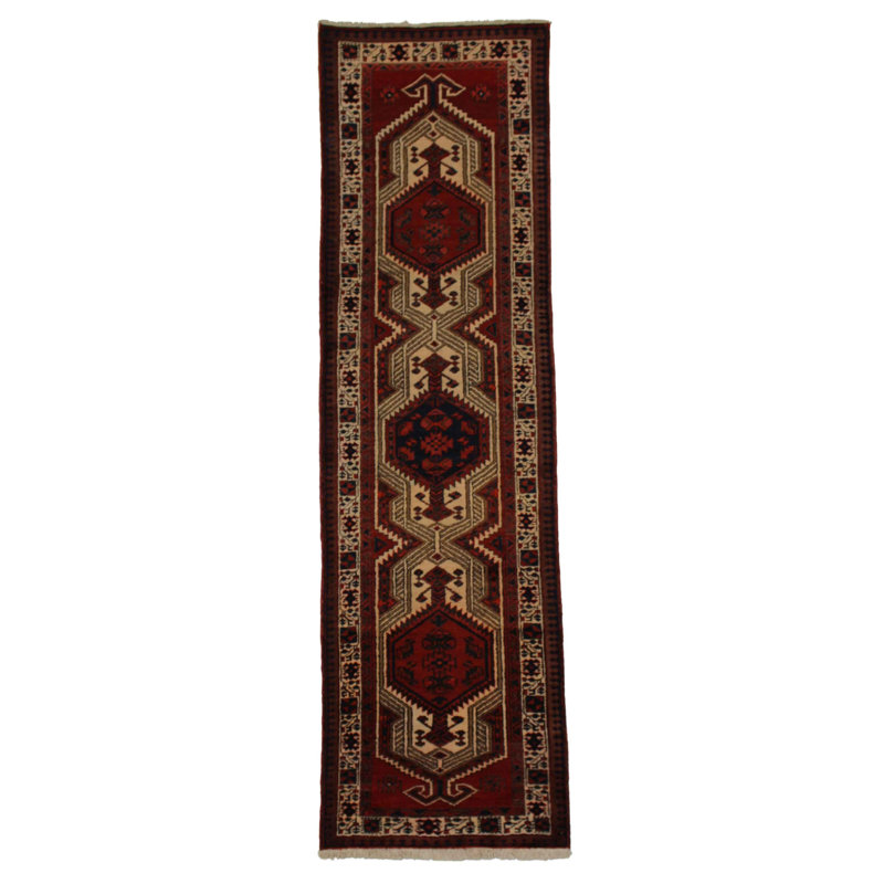 Tapis rouge / ivoire en laine / coton 2 pi 10 po x 10 pi 6 po Oriental
