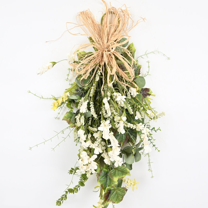 24" Artificial Farmhouse Spring Summer Wildflower Floral Swag Blossoms Cluster Berry Greenery Foliage Front Door Wall Decor