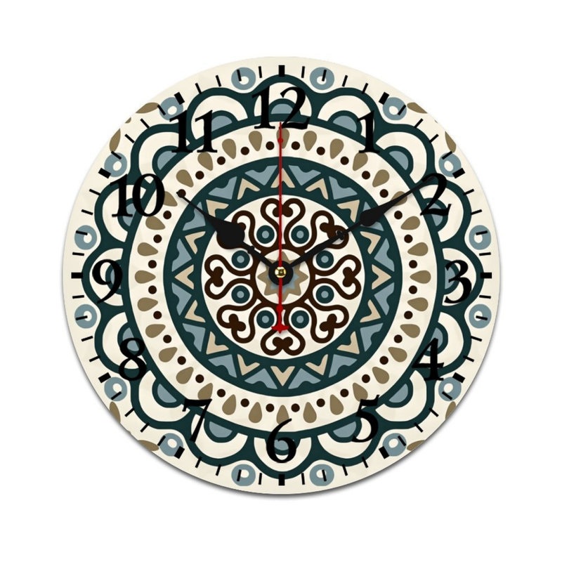 Décoration murale horloge bohémienne sarcelle Mandala 12 x 12 po, pour terrasse d'entrée