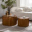 Ensemble de 2 tables basses gigognes 2 pièces, panneau de fibres à densité moyenne en bois massif, finition Mid-Century ronde cannelée, finition noyer brun
