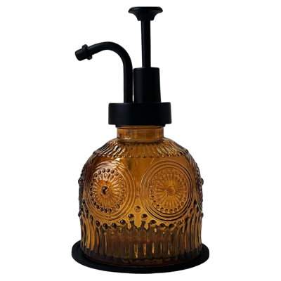 Vintage Glass Soap Dispenser With Pump 8oz Brown Farmhouse Decor