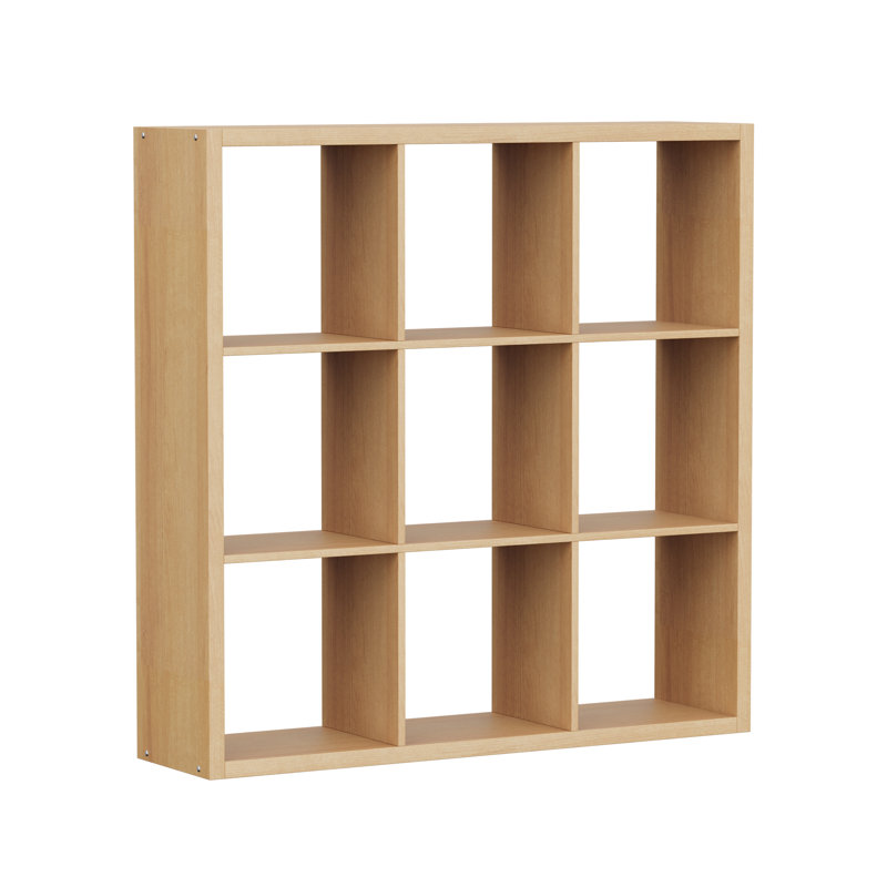9-Cube Bookcases, Wooden Storage Organizer Bookcase, Display Shelf for Living Room Bedroom Office, Natural Oak