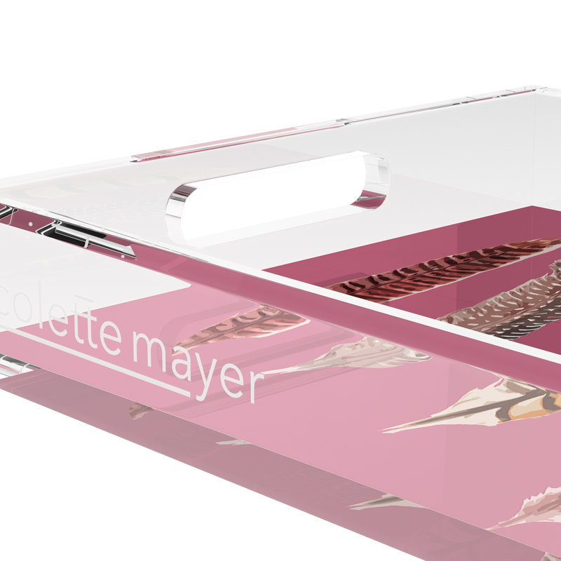 Pheasant Feathers Acrylic Rectangle Decorative Tray, 22.5"W x 14.5"D x 2"H, Mauve