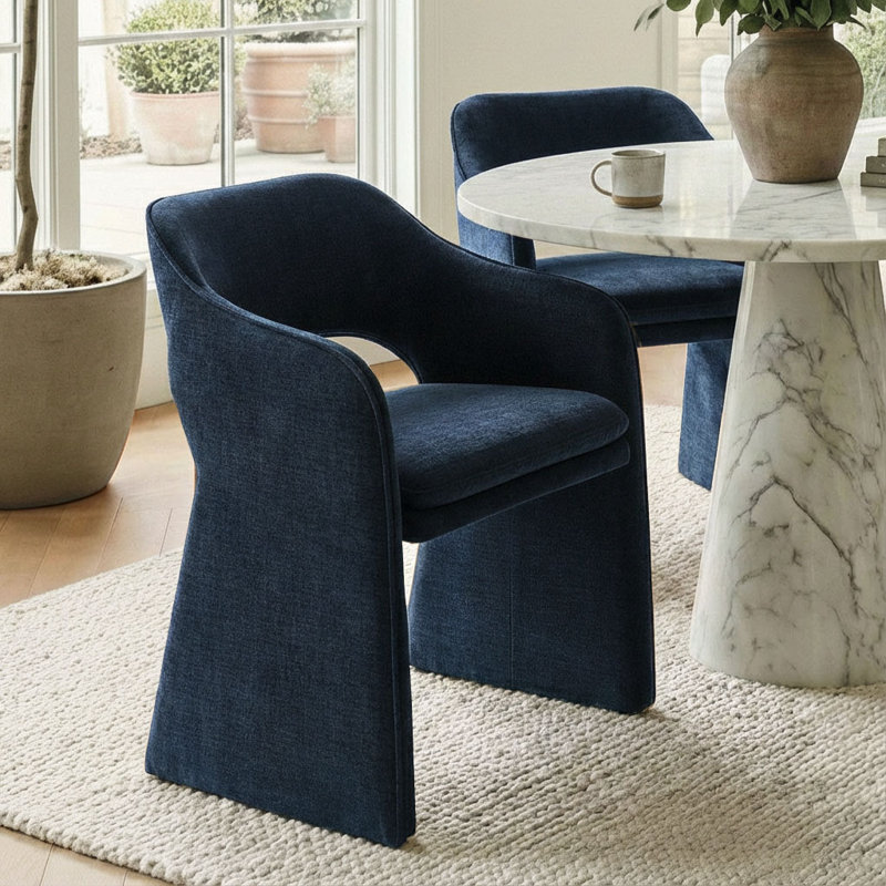19" Seat Height Upholstered Chenille Dining Armchair, Blue