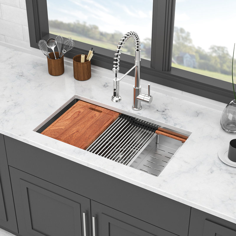 16 Gauge Stainless Steel, 33 X 19 Inch, Undermount Kitchen Sink, Z - Shaped Ledge, X Water Guide, Coating, Pad, Useful Tools 33" Single Bowl T304 Steel Sink With Shaped Ledge For Seamless Meal Prep,