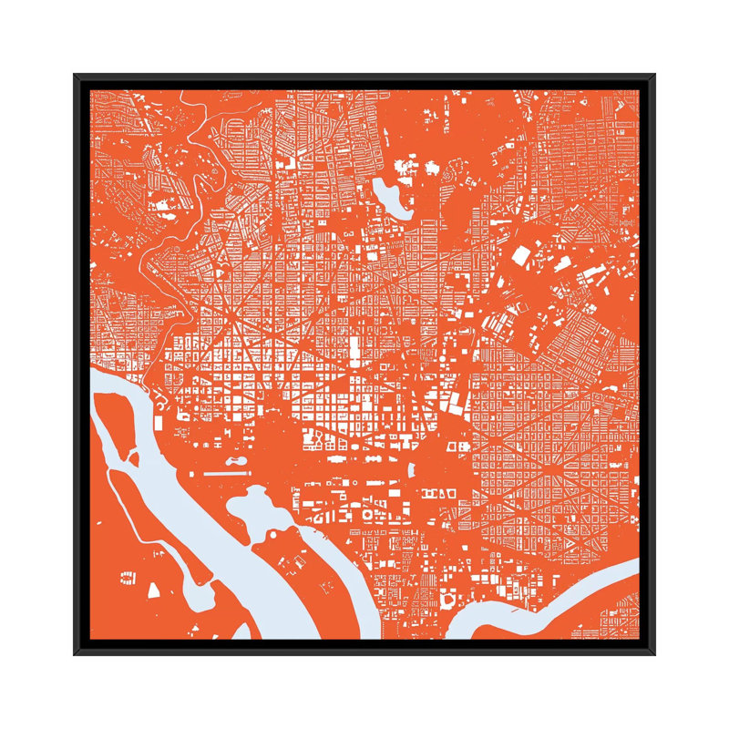 «Washington D.C. Urban Map» par UrbanMap, H 18 po x l 18 po x P 1,5 po, Toile avec cadre noir, Pas de tapis
