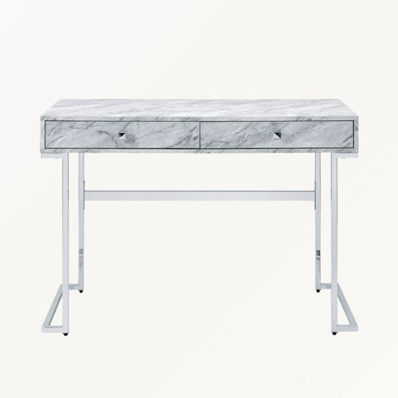 Jive Desk in White Engineered Stone with Chrome Finish