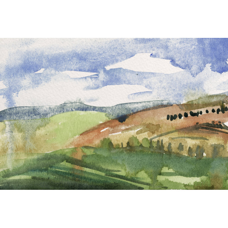 Living in the Mountains II by Melissa Wang - Painting, 81 cm H x 122 cm W, Black Floater Framed