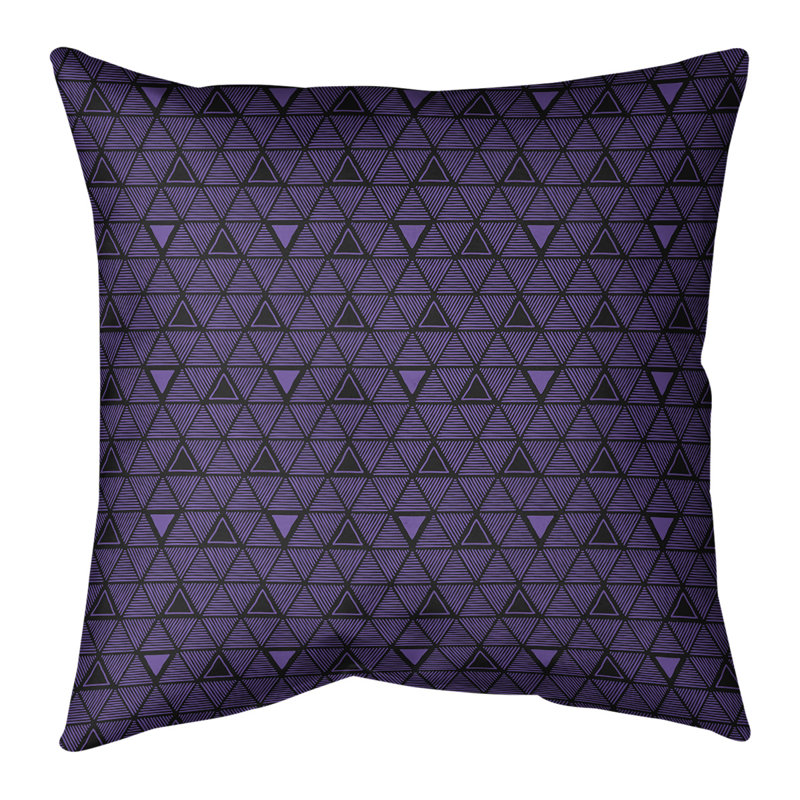 Triangles dessinés à la main Coussin décoratif, 20 po x 20 po, Violet, Croisé en polyester