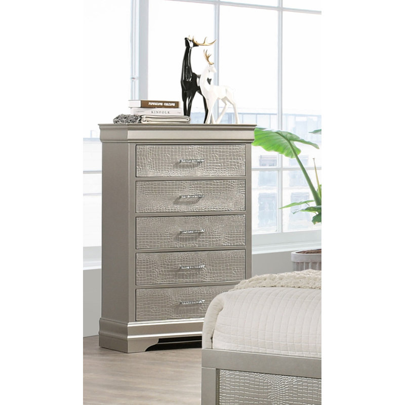 Mobilier de chambre à coucher 5 tiroirs 5 pièces, Beige / Champagne